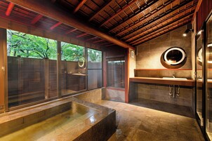Premium Room [Choga], with Open-Air Bath, Cultural Property, Garden View, Non Smoking | Bathroom | Slippers, bidet, towels