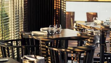 Dinner served, pool views