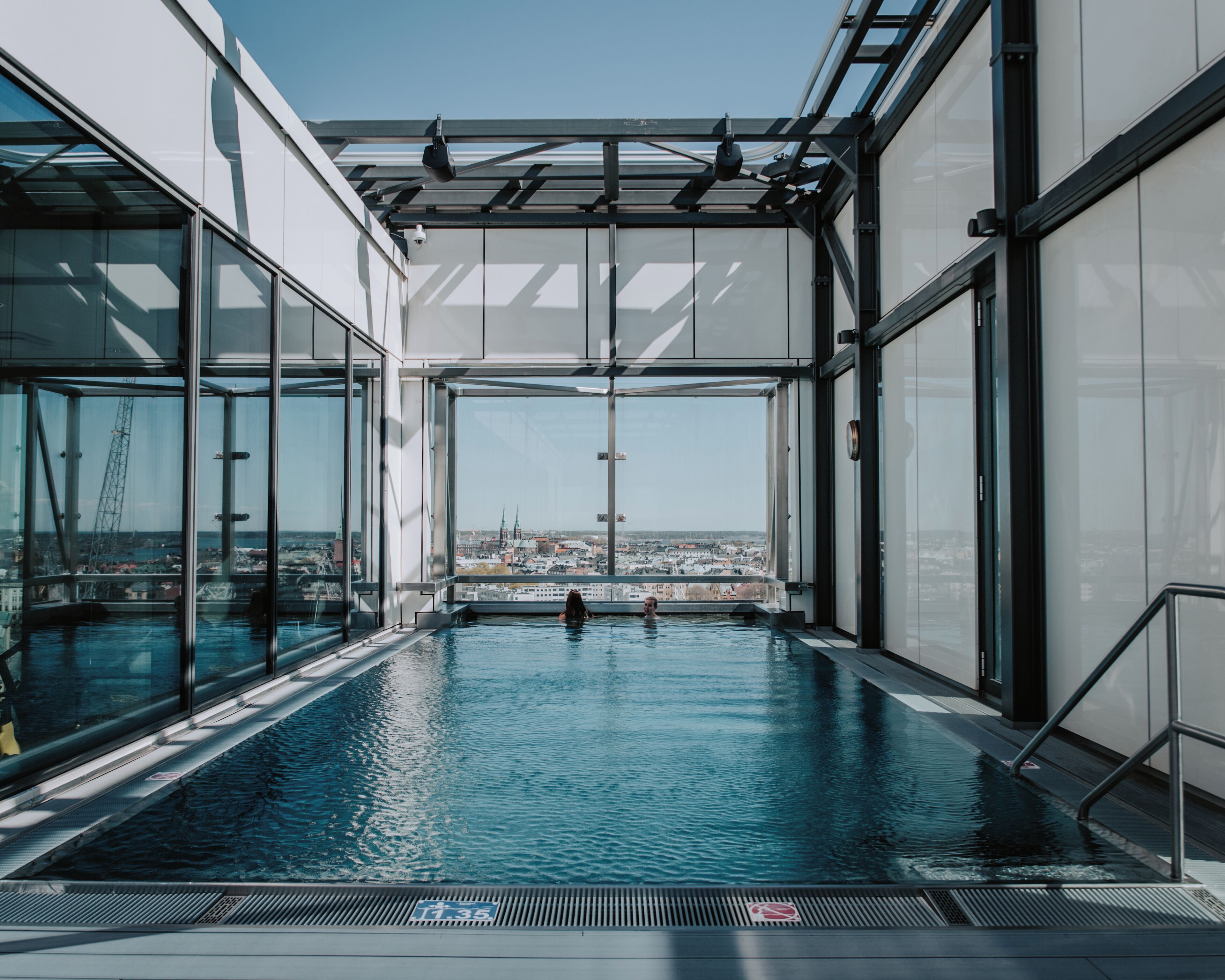 outdoor pool, pool loungers