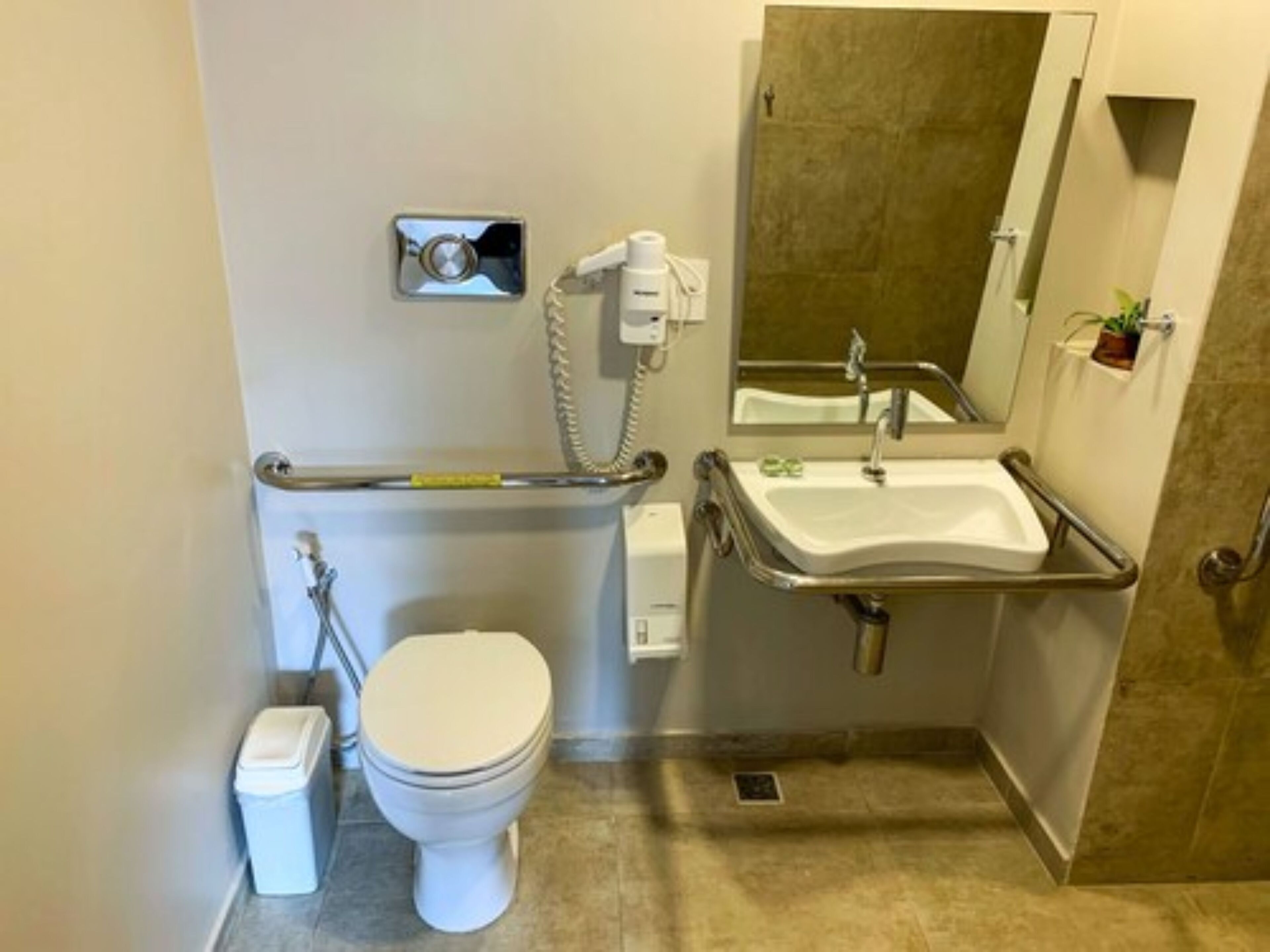 twin room, 2 single beds, accessible, ground floor | bathroom | shower, free toiletries, hair dryer, towels