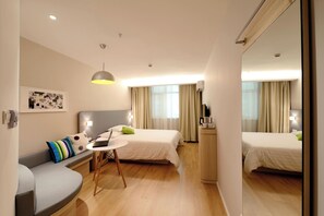 Desk, blackout curtains, iron/ironing board, free WiFi