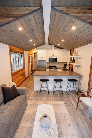Premium Cabin | Private kitchen | Full-sized fridge, microwave, coffee/tea maker, electric kettle - Crazy Creek Resort & Hot Pools (Malakwa)