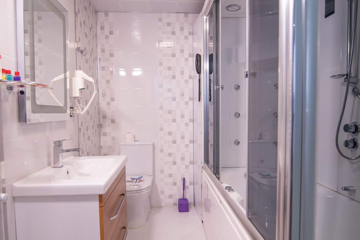 king suit, jakuzi, dag manzarali | bathroom | shower, hair dryer, slippers, towels