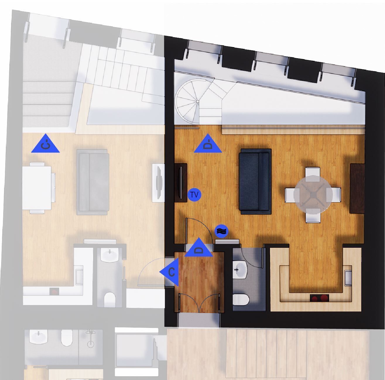 deluxe loft, 2 bedrooms, shared bathroom | floor plan