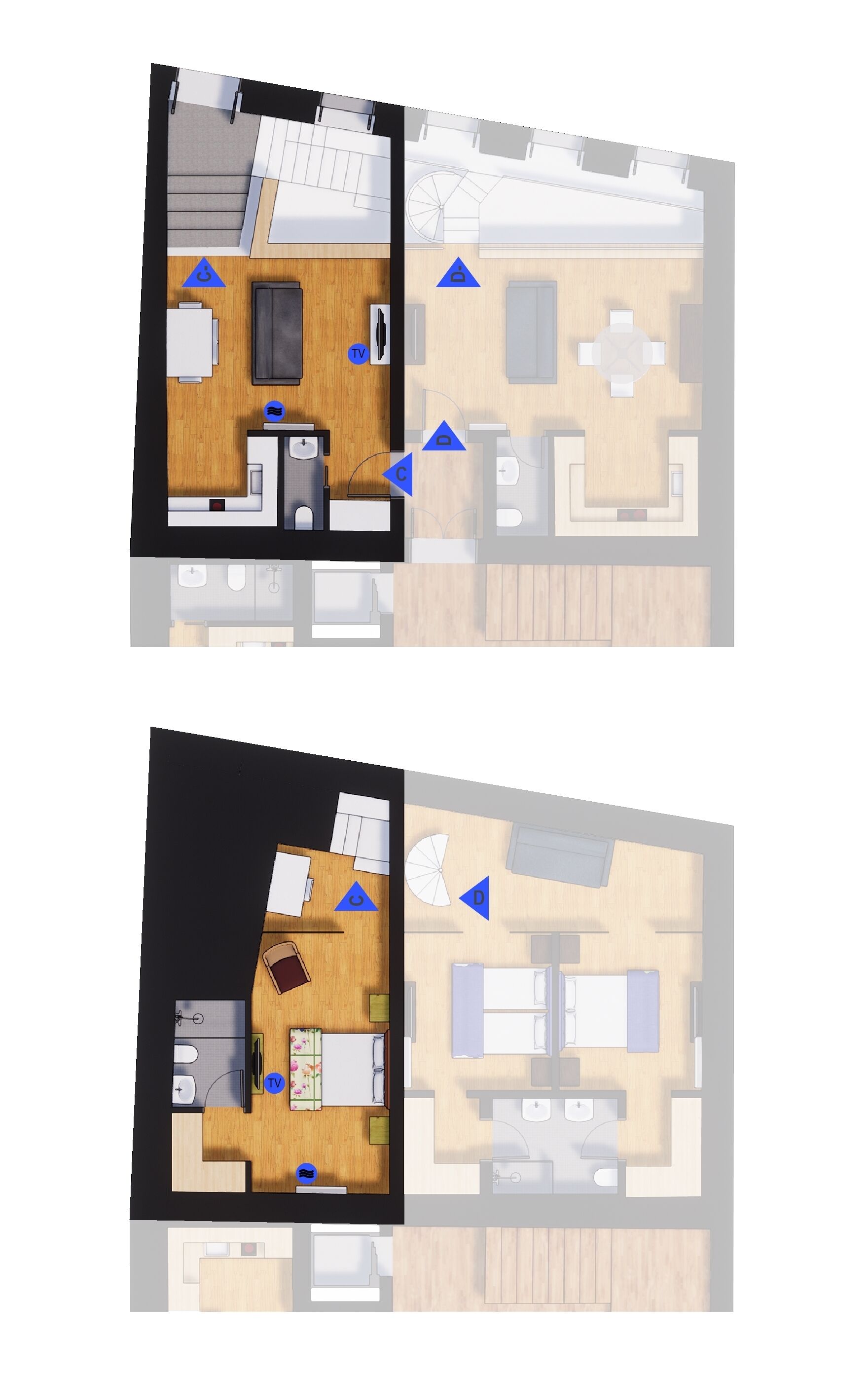 deluxe loft, 1 double bed with sofa bed | floor plan