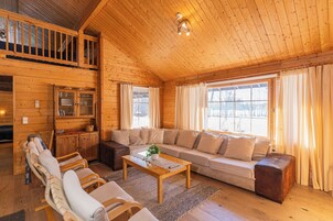 Villa, 4 Bedrooms, Sauna, River View | Living area | Flat-screen TV, fireplace, DVD player