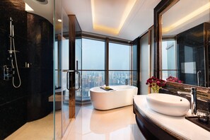 Room, 1 King Bed (View) | Bathroom | Separate tub and shower, free toiletries, hair dryer, bathrobes