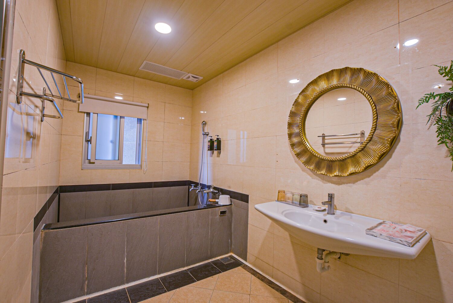 family quad | bathroom | separate bathtub and shower, spring water bathtub, rainfall showerhead