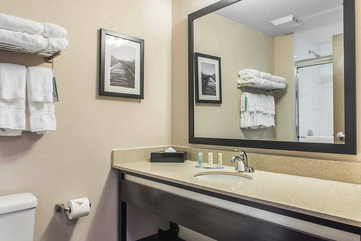 free toiletries, hair dryer, towels