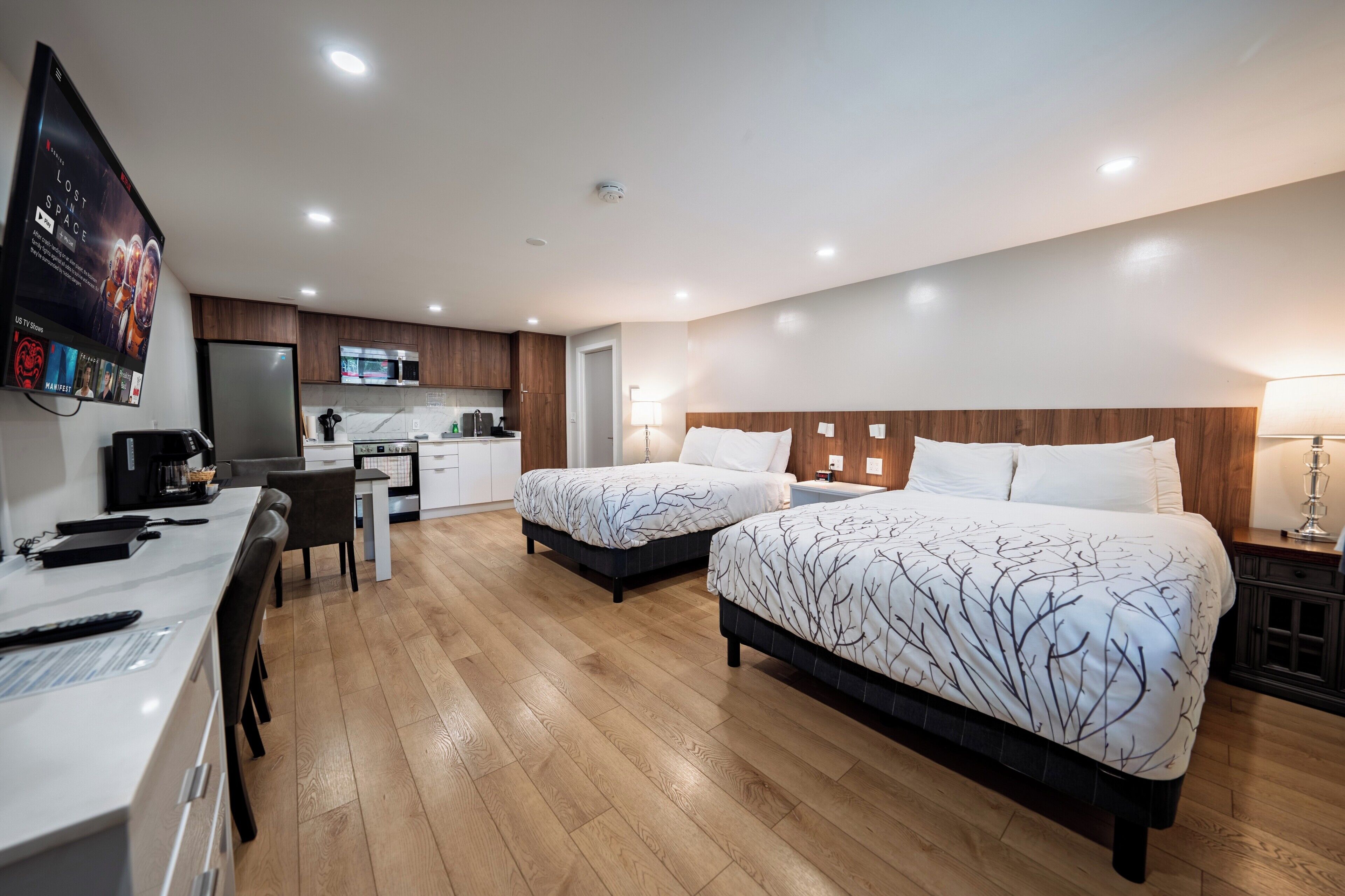 Deluxe Room, 2 Queen Beds, Kitchen | Memory foam beds, desk, blackout drapes, iron/ironing board