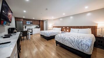 Deluxe Room, 2 Queen Beds, Kitchen | Memory foam beds, desk, blackout drapes, iron/ironing board