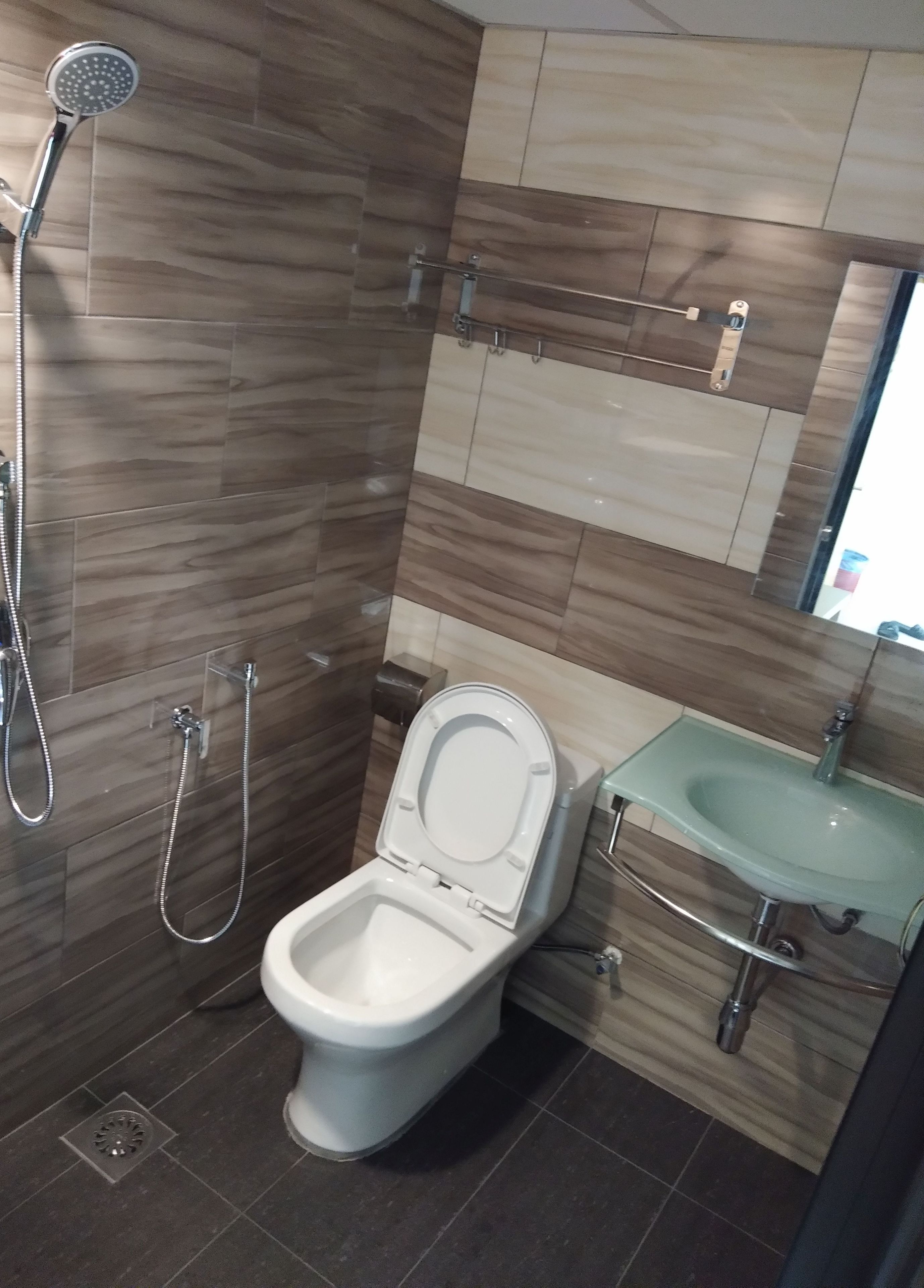 Shower, free toiletries, slippers, bidet