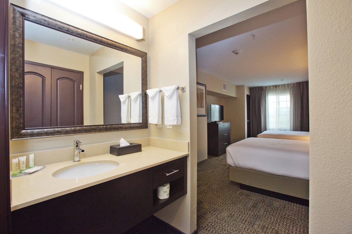 Studio Suite, 2 Queen Beds, Kitchen | Desk, laptop workspace, blackout drapes, iron/ironing board