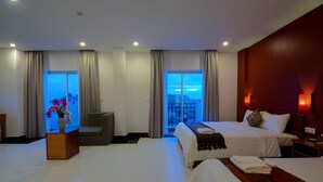 Family Room for 4 People (2 Double) | Premium bedding, down comforters, pillowtop beds, minibar - New Midtown Hotel (Phnom Penh)