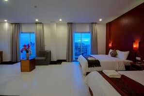 Family Room for 4 People (2 Double) | Premium bedding, down comforters, pillowtop beds, minibar - New Midtown Hotel (Phnom Penh)
