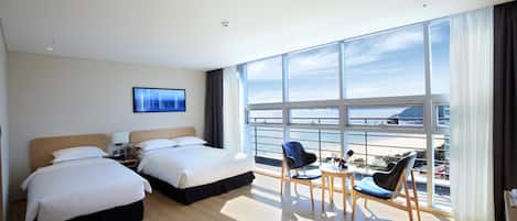 Premium bedding, desk, soundproofing, iron/ironing board