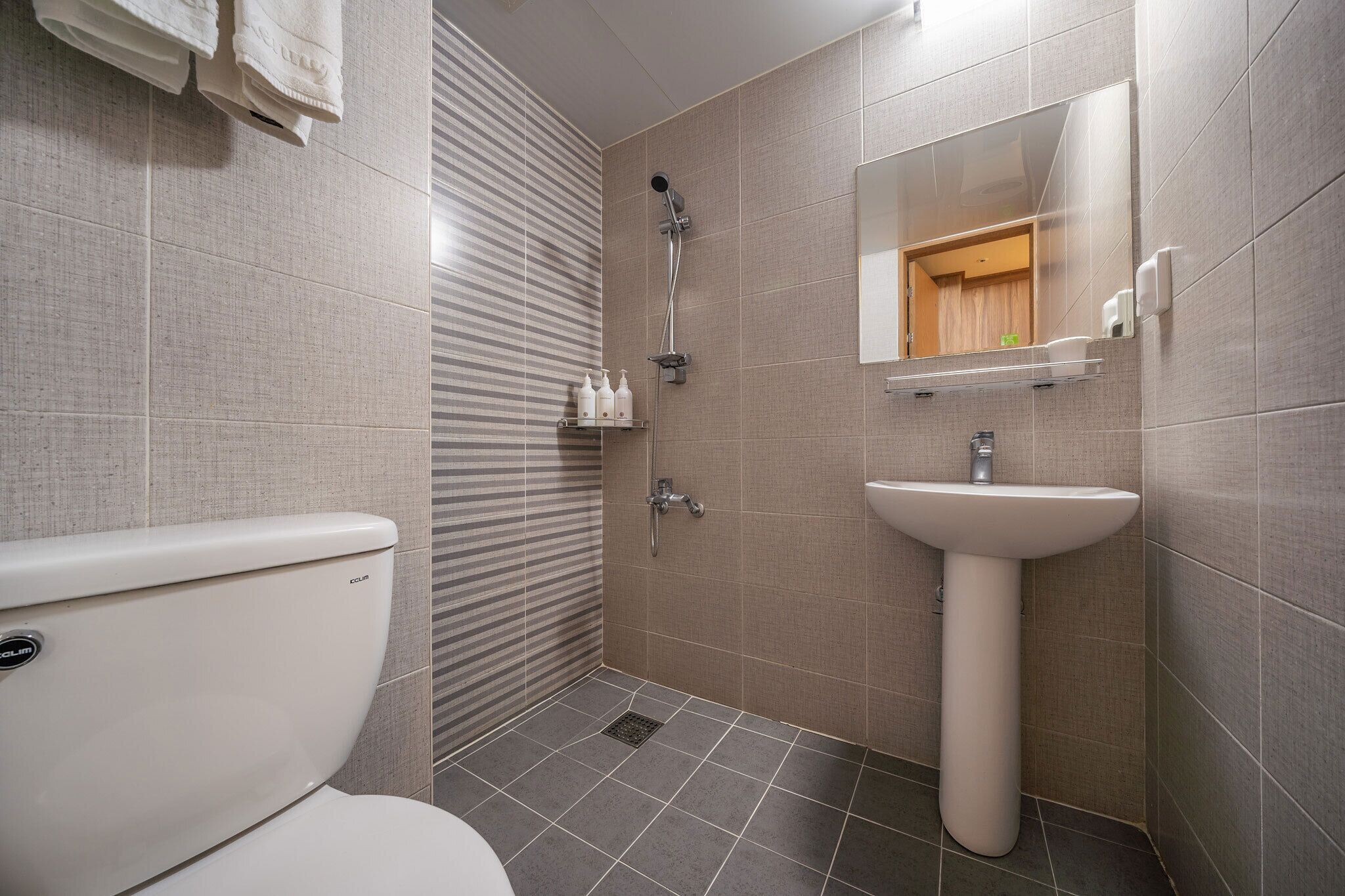 twin room, 2 double beds | bathroom | shower, hair dryer, towels, soap