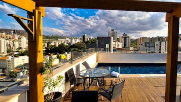 Outdoor pool, pool loungers