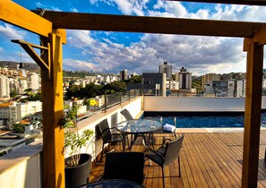 Outdoor pool, sun loungers
