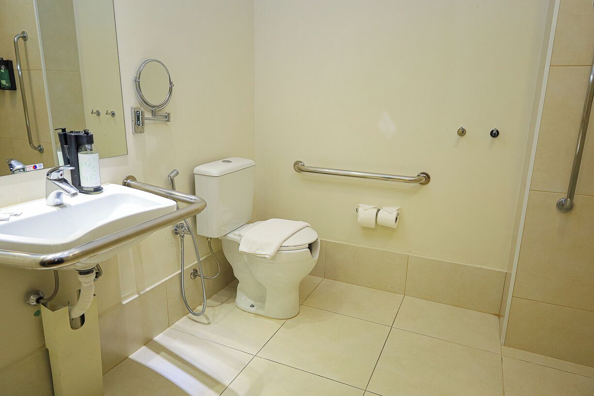 superior double room, 1 queen bed, mobility accessible | bathroom | shower, rainfall showerhead, free toiletries, hair dryer