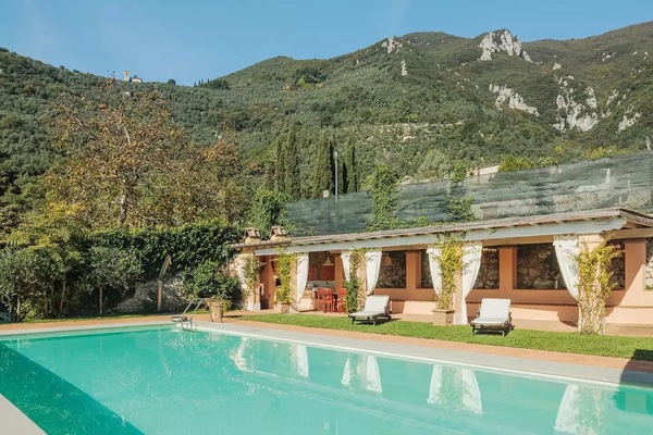 Outdoor pool, pool umbrellas, pool loungers