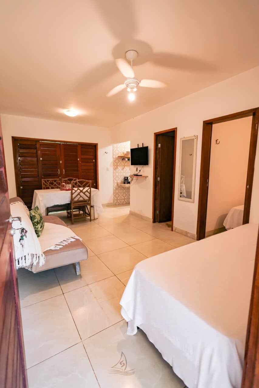  Chalé Família Deluxe, vista para o mar | 1 habitación, ropa de cama de alta calidad y minibar 