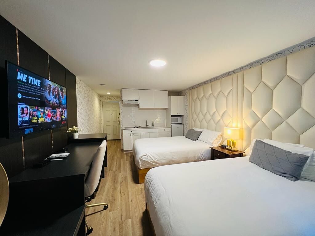 Premium Double Room, 2 Double Beds, Kitchen, Mountain View | Premium bedding, pillow-top beds, in-room safe, blackout curtains