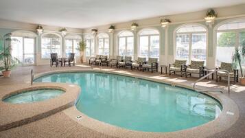Indoor pool, seasonal outdoor pool, pool umbrellas, sun loungers