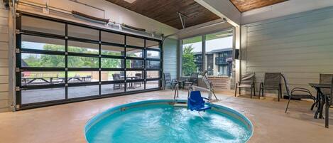 Indoor pool, open 7:00 AM to 10:00 PM, pool umbrellas, sun loungers