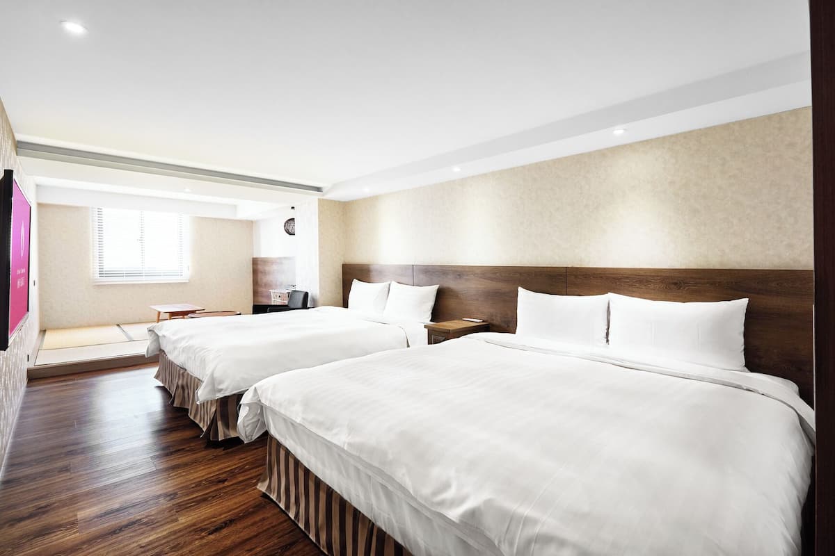 premium quadruple room (tatami room) | premium bedding, desk, laptop workspace, blackout curtains