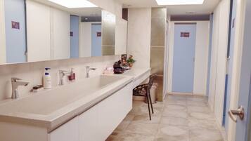 Duş, saç kurutma makinesi, terlik, havlu