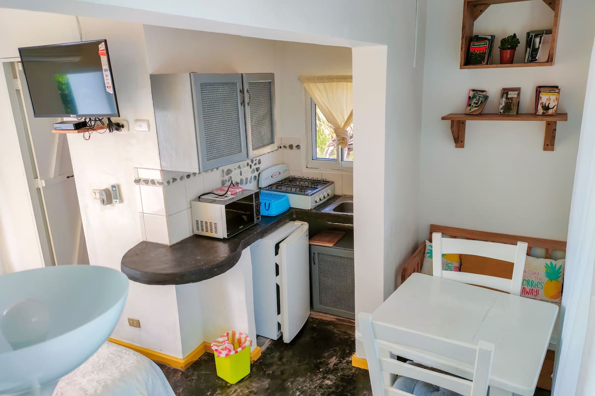 top roof studio, seaview | private kitchen | fridge, microwave, stovetop, cookware/dishes/utensils
