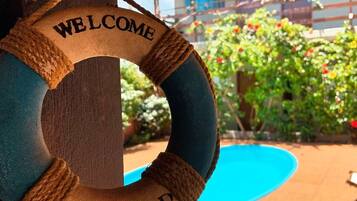 Outdoor pool, sun loungers