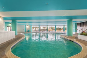 Indoor pool, outdoor pool, pool loungers