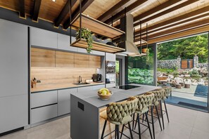 Fridge, microwave, oven, stovetop - Luxury mountain villa with pool, sauna and forest views. (Ravna Gora)