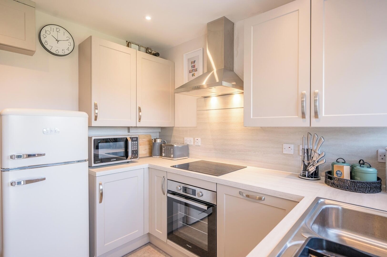 Fridge, microwave, oven, dishwasher