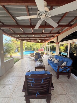 Terrace/patio - Cozy beach house - 5 minute walk to the fabulous Playa San Blas 3 rooms with AC (Playa San Blas)