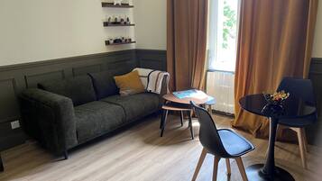 Una Smart TV, libros, una biblioteca de música