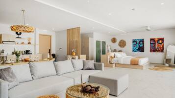 Villa Confort, 1 cama King size, vista al mar, frente al mar | Área de sala de estar