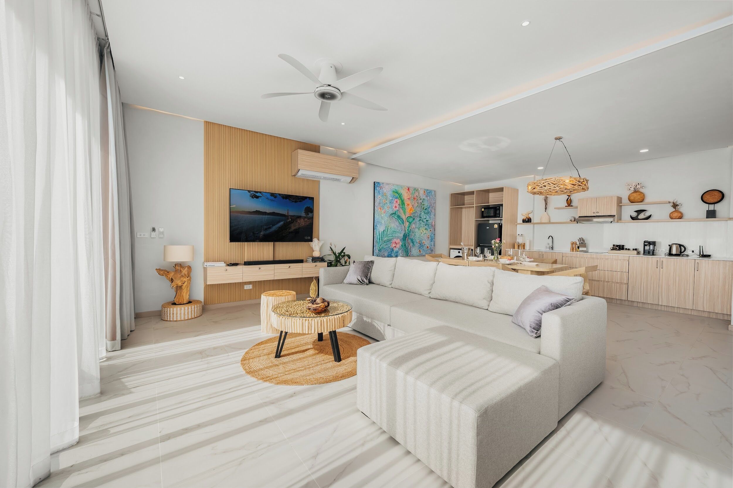 Villa Deluxe, 1 très grand lit, vue mer, en front de plage | Coin séjour