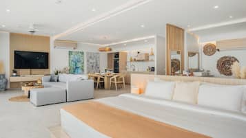 Villa exclusiva, 1 cama King size, vista al mar, frente al mar | Caja de seguridad en la habitación y escritorio