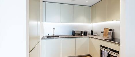 Fridge, microwave, dishwasher