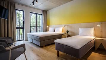 Chambre Familiale, cuisine, vue ville