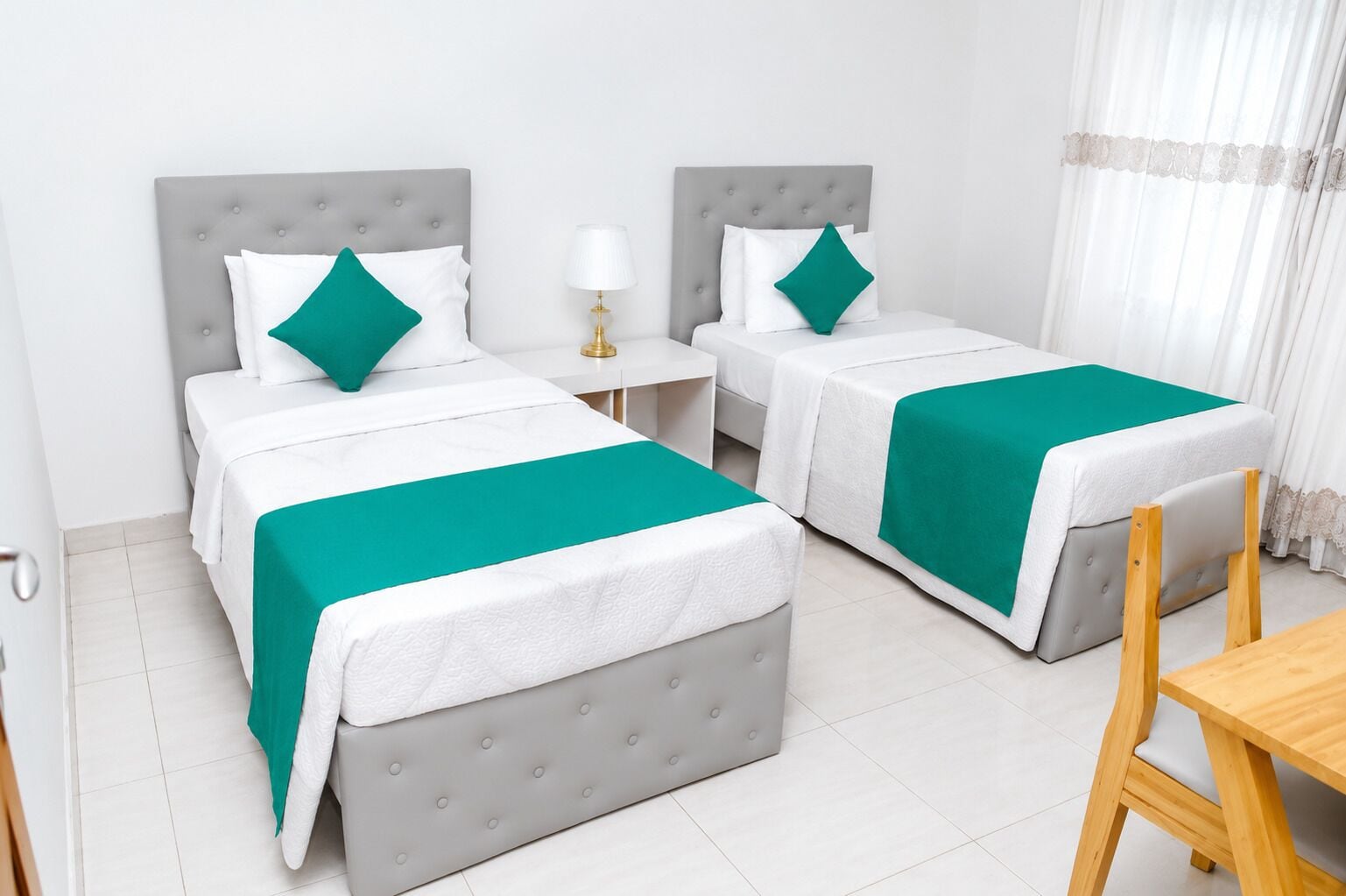 Memory foam beds, individually furnished, desk, laptop workspace
