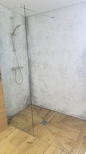 Douche, séchoir à cheveux, papier de toilette