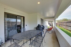 Outdoor dining - 'Take Me Back Suite' at The Saint: Louisburg Condo (Louisburg)