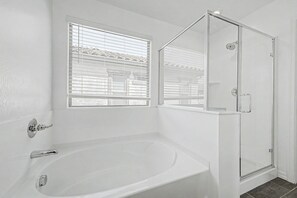 Shower, towels, toilet paper