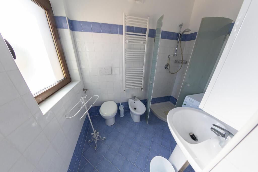 A bathroom with a toilet, bidet, and a shower area.