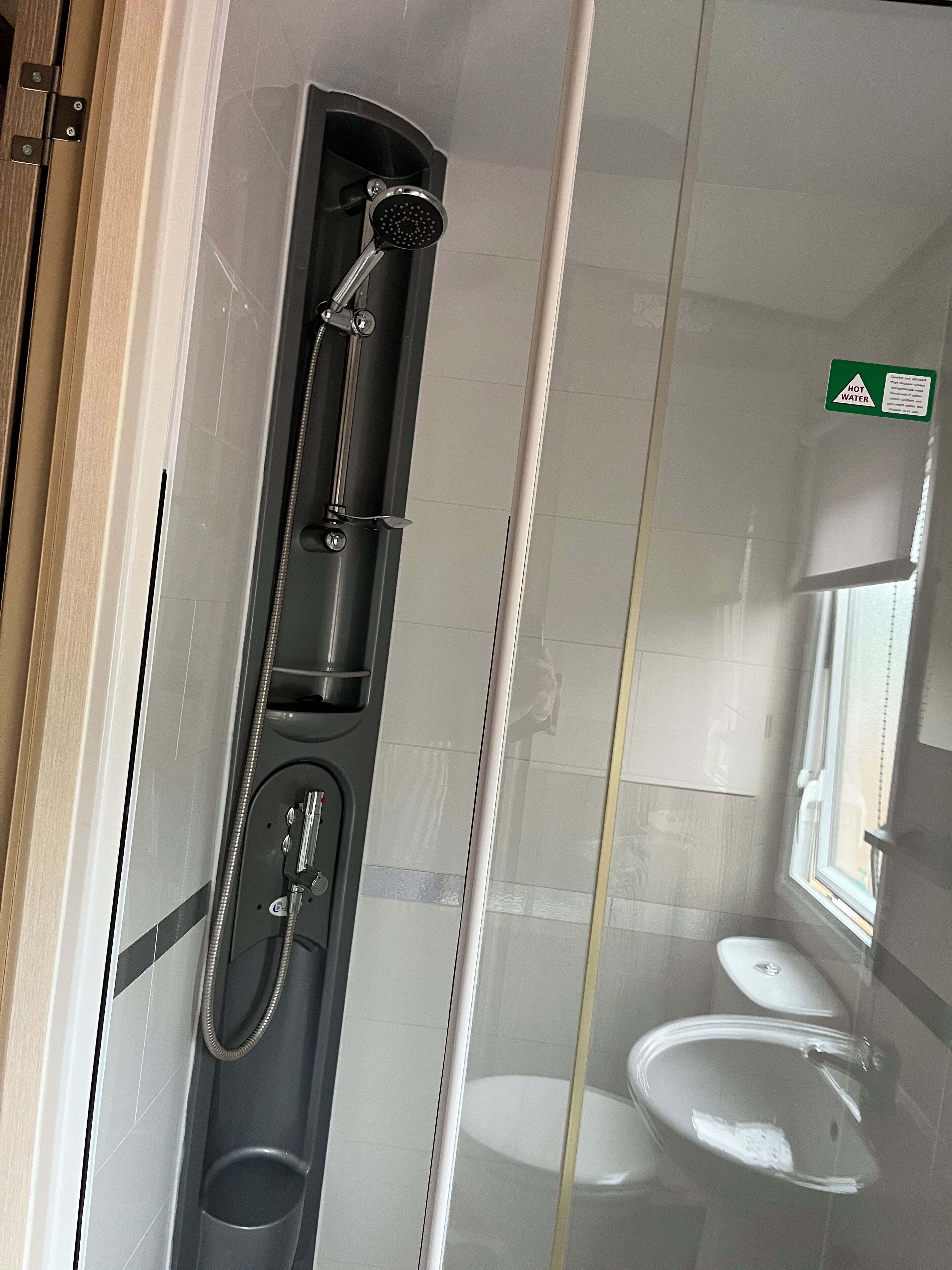 Shower, towels, toilet paper