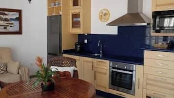 Frigorífico, microondas, horno y placa de cocina